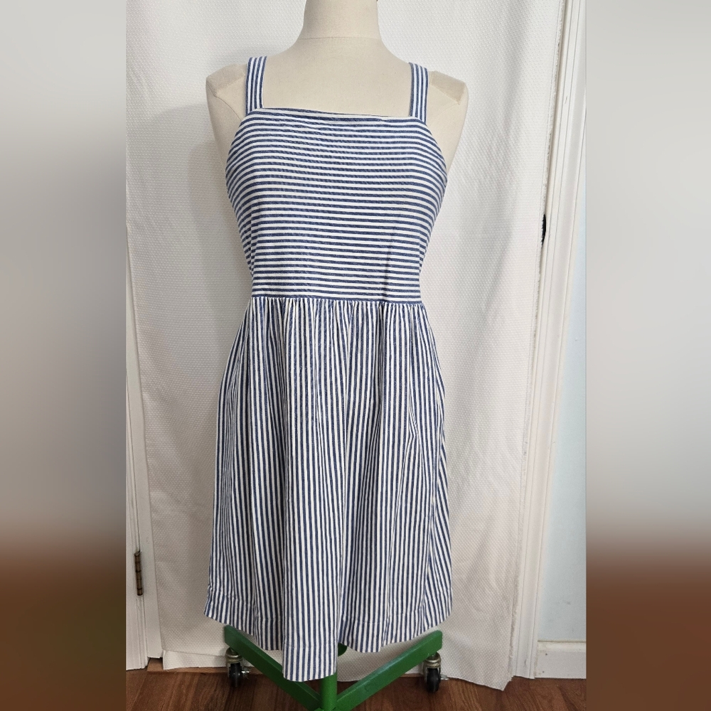 LOFT Blue and White Striped Dress